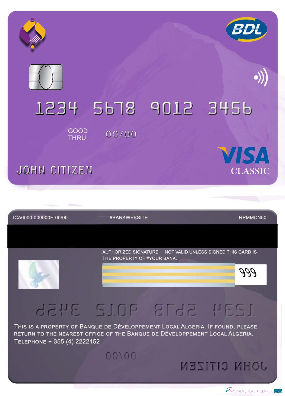 Download Algeria Banque de developpement visa card Photoshop template